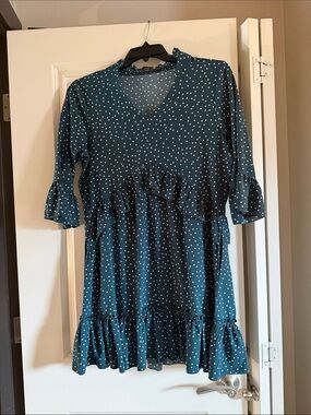 Polka Dot Ruffle Tiered Dress in Teal
